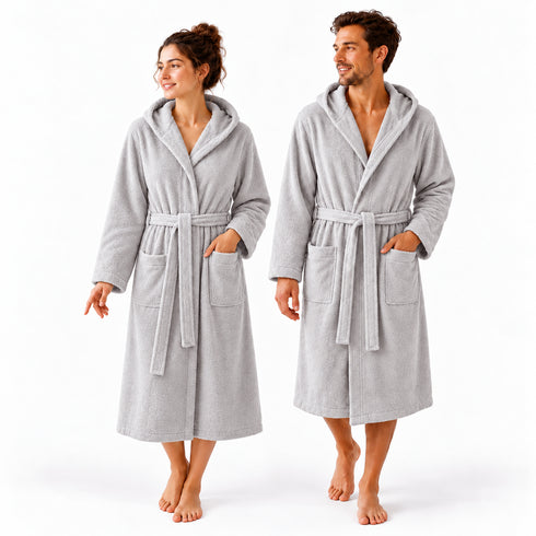 Accappatoio Uomo e Donna Smart 100% Cotone in Spugna - con Cappuccio, Cintura e Tasche - per Casa, SPA e Palestra