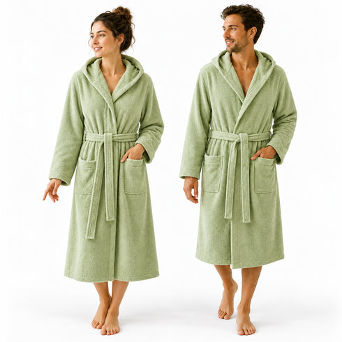 Accappatoio Uomo e Donna Smart 100% Cotone in Spugna - con Cappuccio, Cintura e Tasche - per Casa, SPA e Palestra