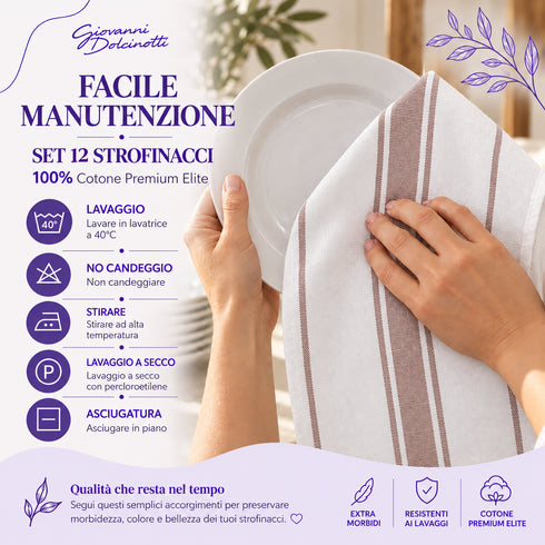 Set 12 Strofinacci Cucina 50x70 cm 100% Cotone - Assorbenti, Morbidi e Resistenti - per Piatti e Stoviglie, Casa e Ristorazione