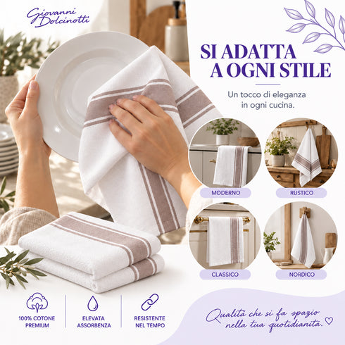 Set 12 Strofinacci Cucina 50x70 cm 100% Cotone - Assorbenti, Morbidi e Resistenti - per Piatti e Stoviglie, Casa e Ristorazione