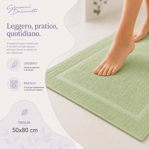 Set 2 Tappeti Bagno Premium 50x80 cm 100% Cotone - con Bordo Perimetrale - per Doccia, Vasca e Lavabo