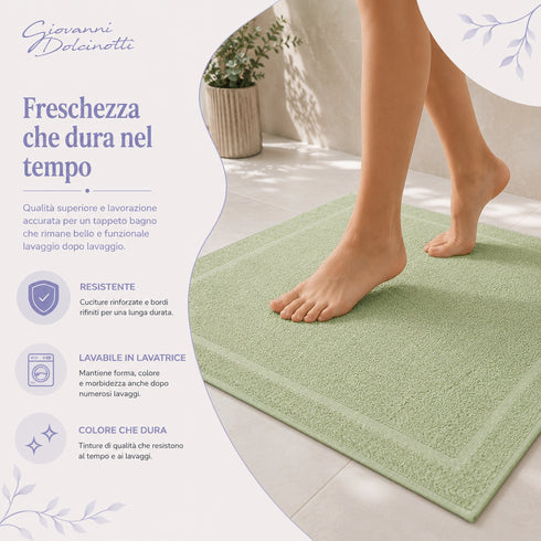 Set 2 Tappeti Bagno Premium 50x80 cm 100% Cotone - con Bordo Perimetrale - per Doccia, Vasca e Lavabo