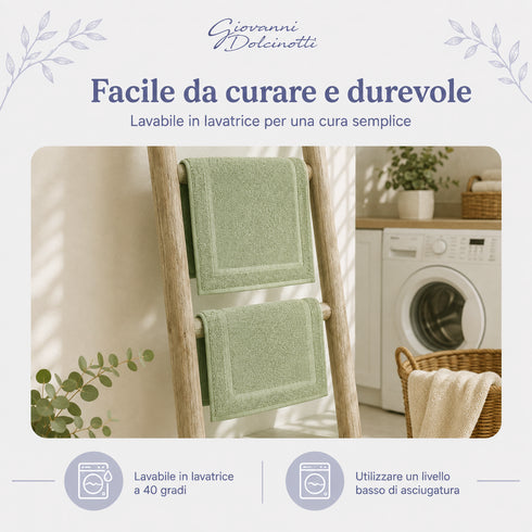 Set 2 Tappeti Bagno Premium 50x80 cm 100% Cotone - con Bordo Perimetrale - per Doccia, Vasca e Lavabo