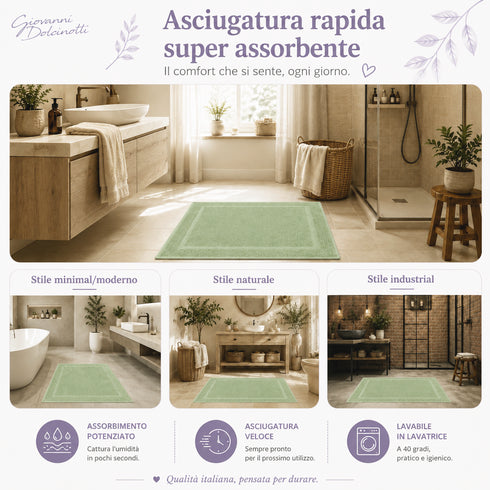 Set 2 Tappeti Bagno Premium 50x80 cm 100% Cotone - con Bordo Perimetrale - per Doccia, Vasca e Lavabo