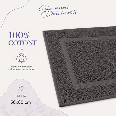 Set 2 Tappeti Bagno Premium 50x80 cm 100% Cotone - con Bordo Perimetrale - per Doccia, Vasca e Lavabo