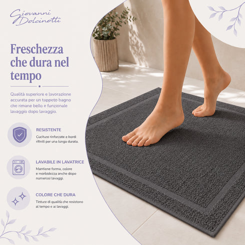 Set 2 Tappeti Bagno Premium 50x80 cm 100% Cotone - con Bordo Perimetrale - per Doccia, Vasca e Lavabo