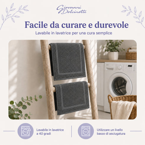 Set 2 Tappeti Bagno Premium 50x80 cm 100% Cotone - con Bordo Perimetrale - per Doccia, Vasca e Lavabo
