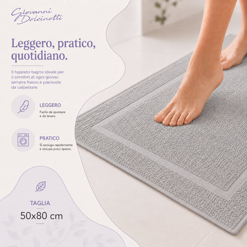 Set 2 Tappeti Bagno Premium 50x80 cm 100% Cotone - con Bordo Perimetrale - per Doccia, Vasca e Lavabo