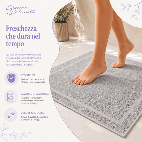 Set 2 Tappeti Bagno Premium 50x80 cm 100% Cotone - con Bordo Perimetrale - per Doccia, Vasca e Lavabo