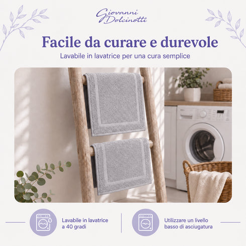 Set 2 Tappeti Bagno Premium 50x80 cm 100% Cotone - con Bordo Perimetrale - per Doccia, Vasca e Lavabo