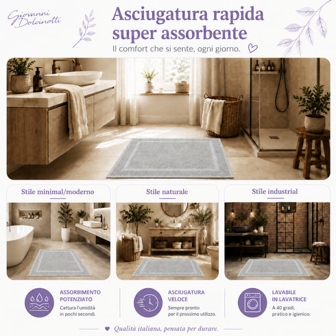 Set 2 Tappeti Bagno Premium 50x80 cm 100% Cotone - con Bordo Perimetrale - per Doccia, Vasca e Lavabo