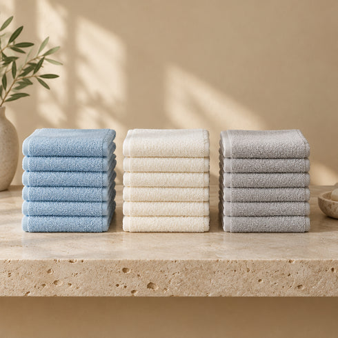 Set 12 Lavette 30x30 cm in Spugna di Cotone – Azzurro, Crema o Grigio